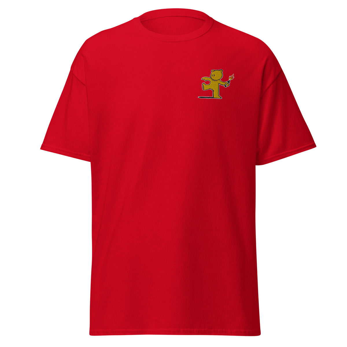 Embroidered Teddy Bear Bomber T shirt - Red