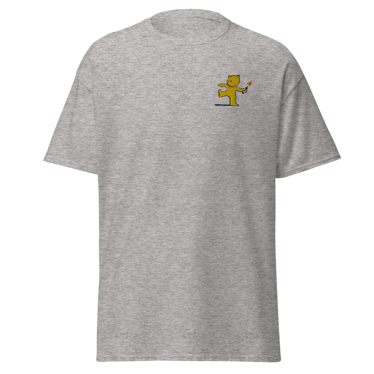 Embroidered Teddy Bear Bomber T shirt - Sport Grey