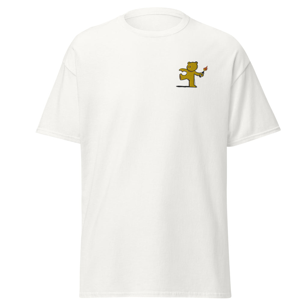 Embroidered Teddy Bear Bomber T shirt - White