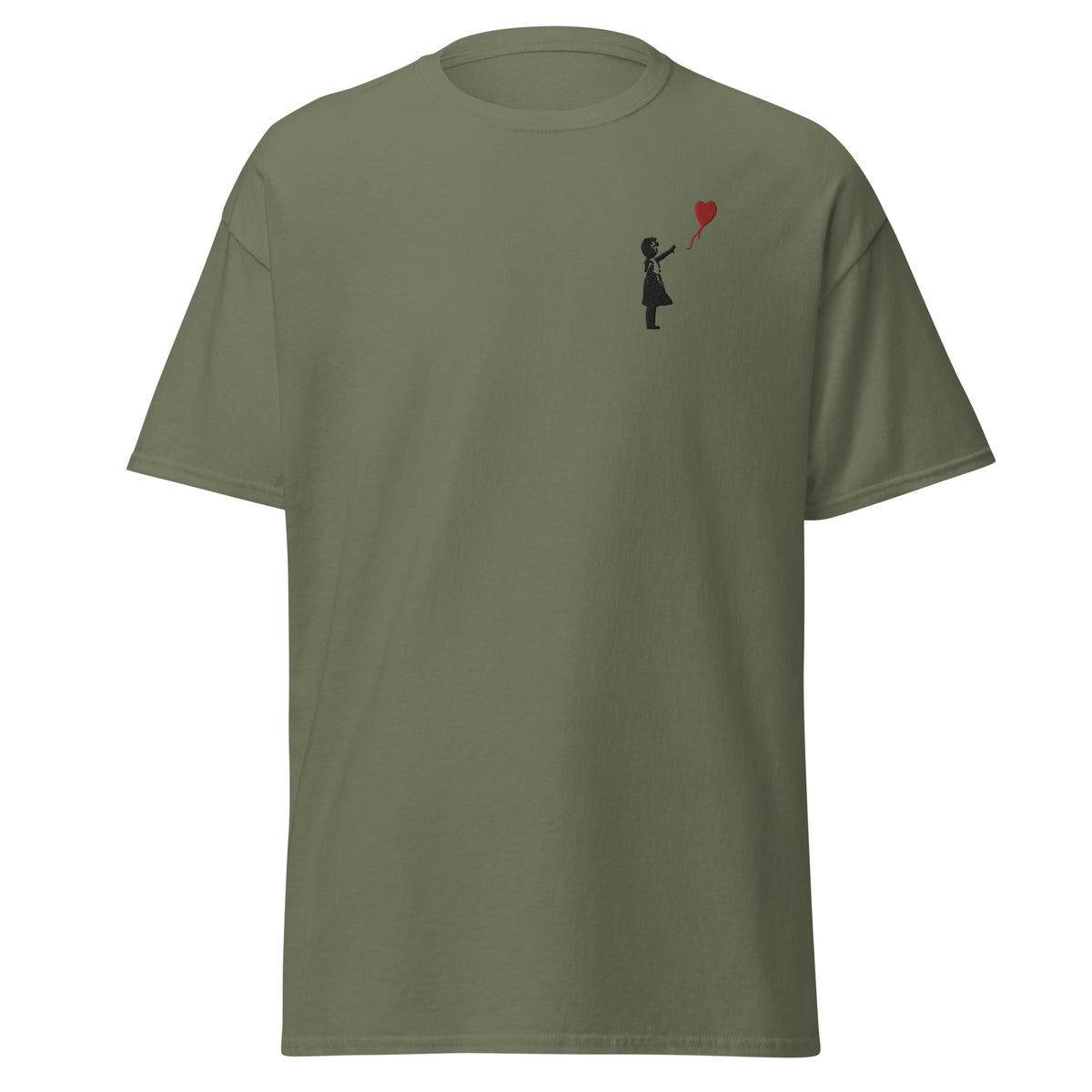 Embroidered Balloon girl T shirt - Military Green