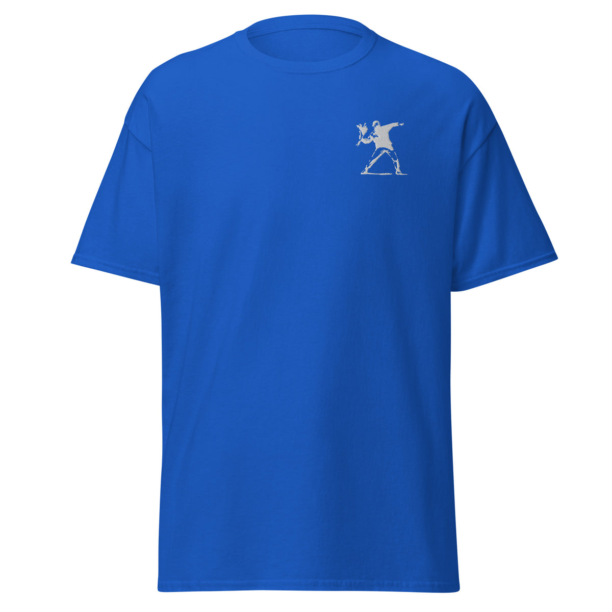 Embroidered White Flower Thrower T shirt - Royal