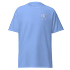 Embroidered White Flower Thrower T shirt - Carolina Blue