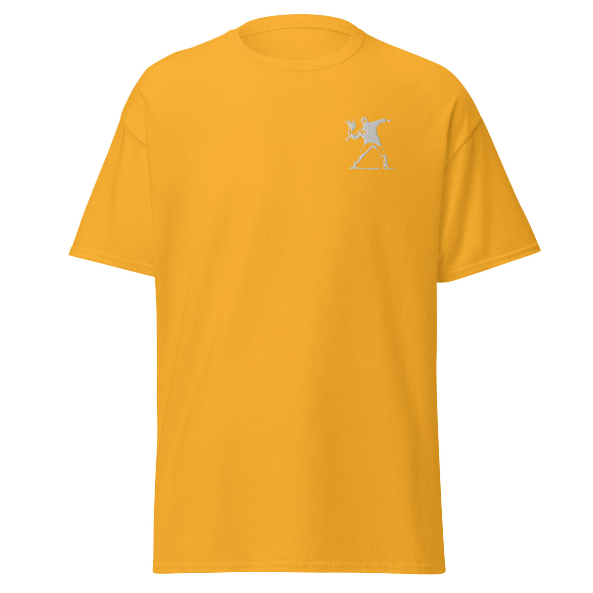 Embroidered White Flower Thrower T shirt - Gold