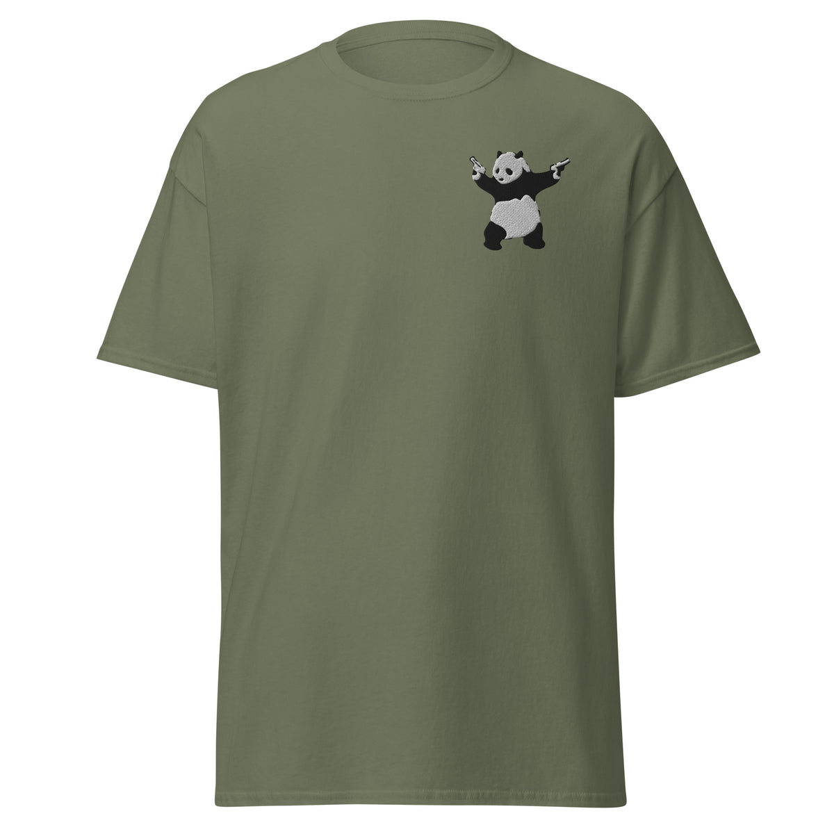 Embroidered Shooting Panda T shirt - Military Green
