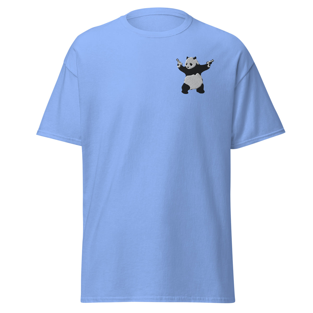 Embroidered Shooting Panda T shirt - Carolina Blue