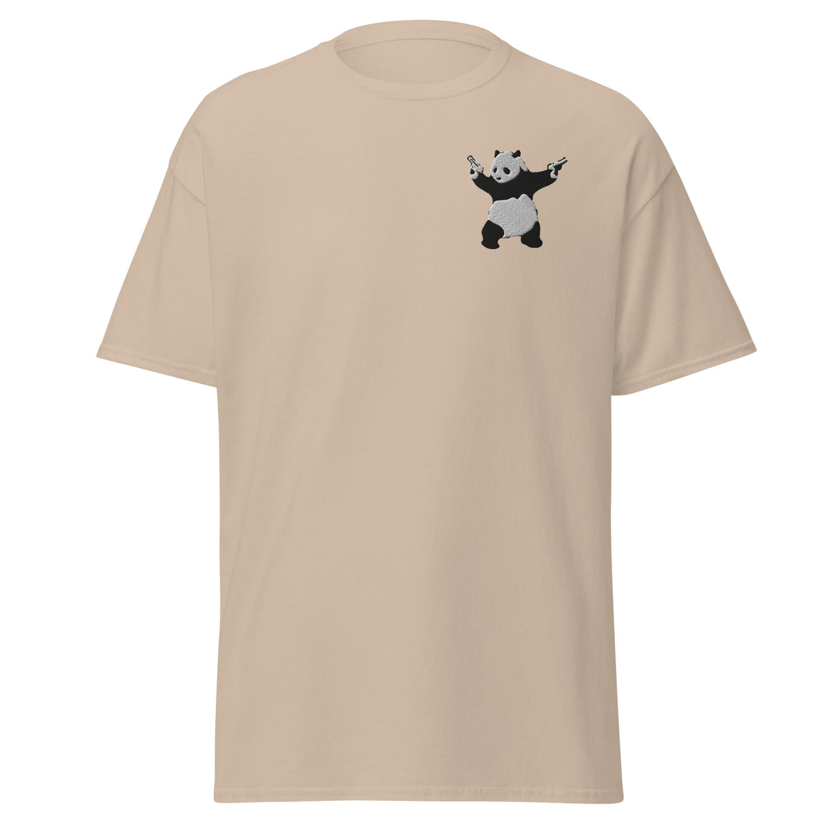 Embroidered Shooting Panda T shirt - Sand