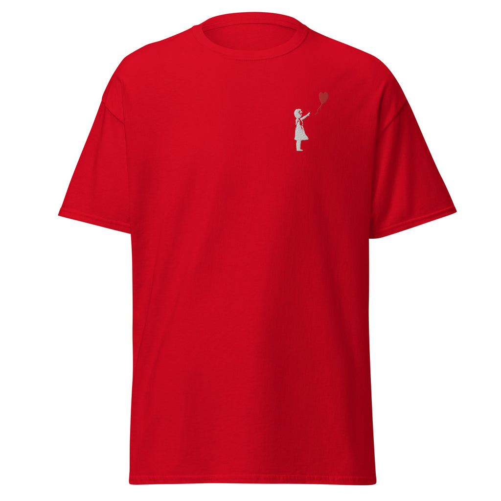 Embroidered White Balloon girl T shirt - Red