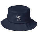 Embroidered White Flower Thrower Bucket Hat - Navy