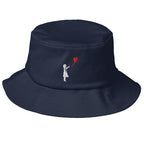 Embroidered White Balloon girl Bucket Hat - Navy
