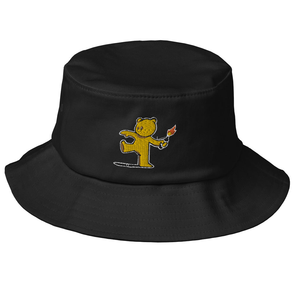 Embroidered Teddy Bear Bomber Bucket Hat - Black