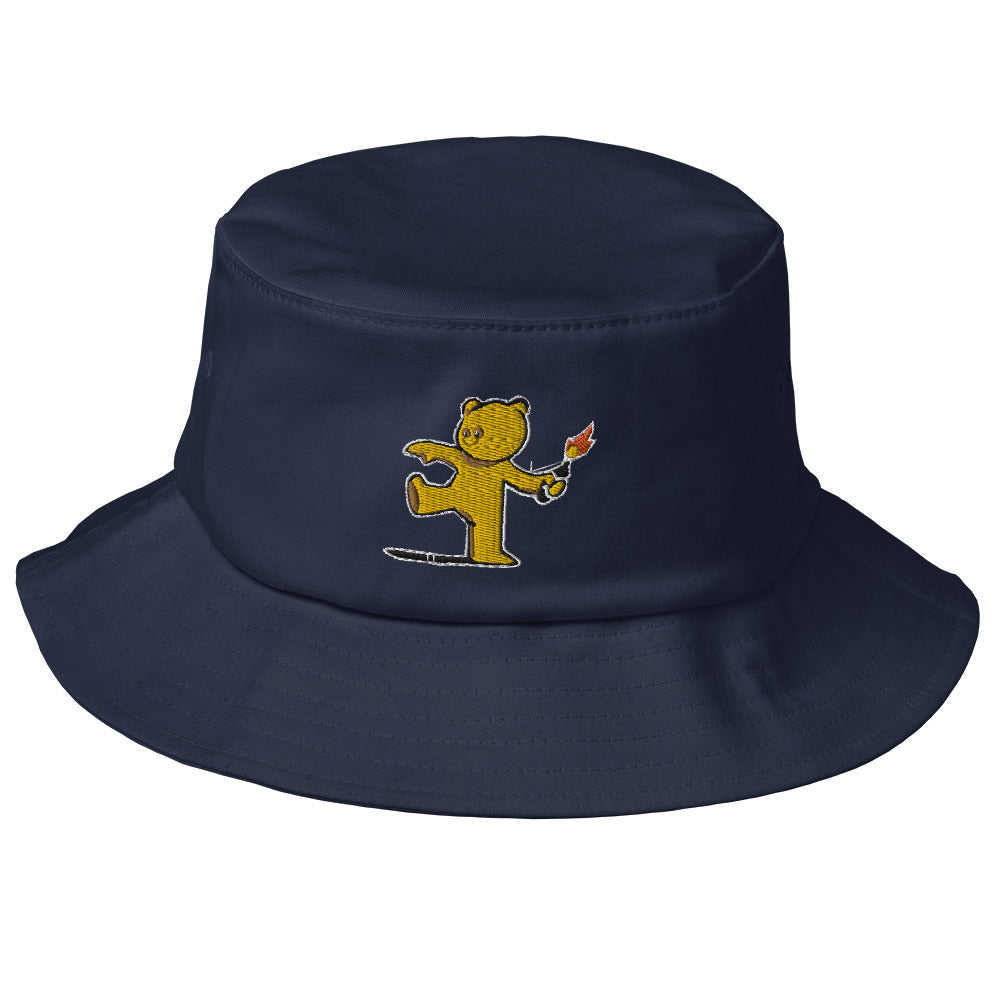 Embroidered Teddy Bear Bomber Bucket Hat - Navy