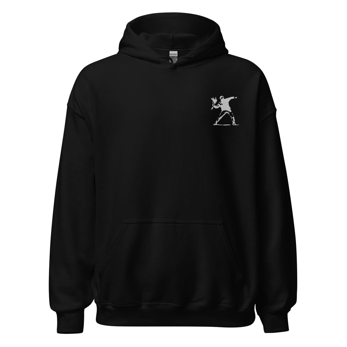 Embroidered Flower Thrower Hoodie - Black