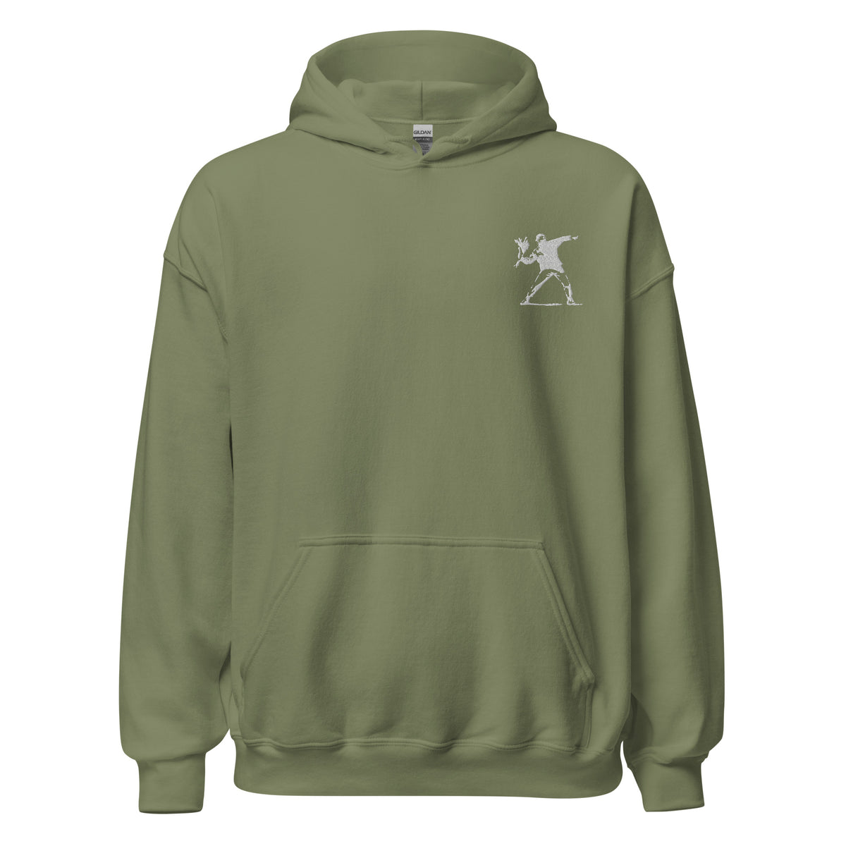 Embroidered Flower Thrower Hoodie - Military Green