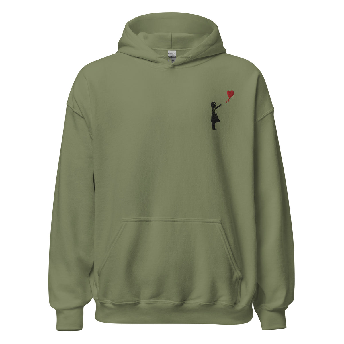 Embroidered Balloon girl Hoodie - Military Green