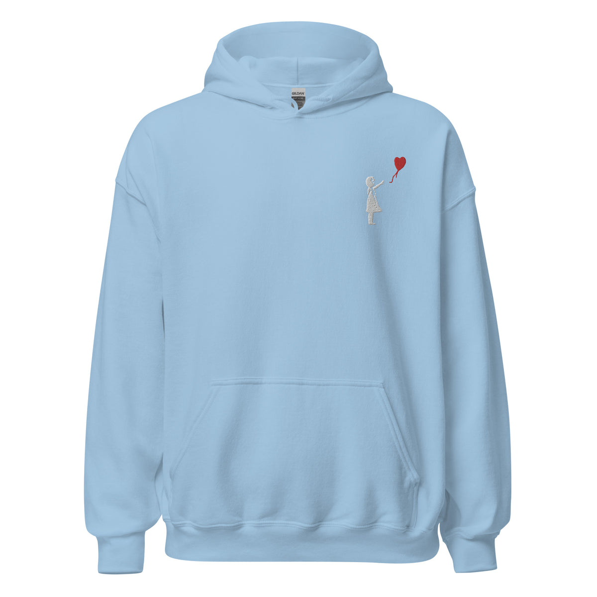 Embroidered White Balloon girl - Light Blue