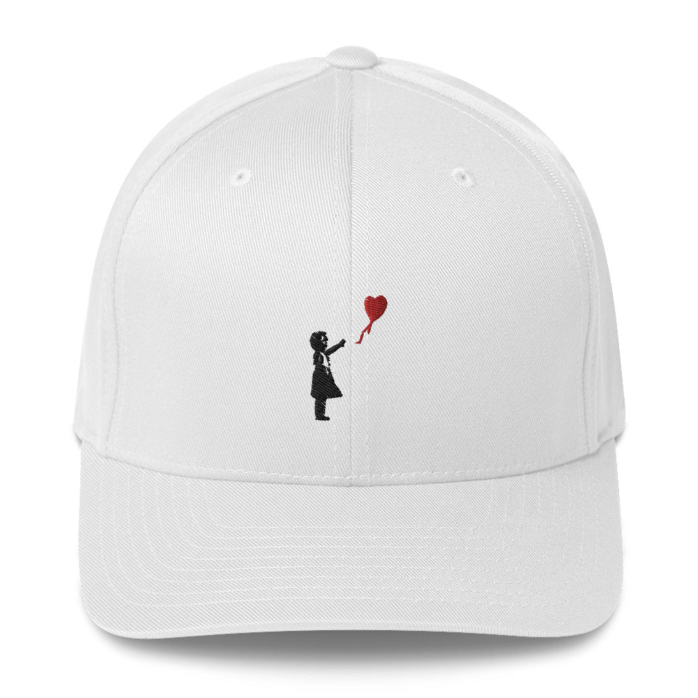 Embroidered Balloon girl Baseball Cap - White