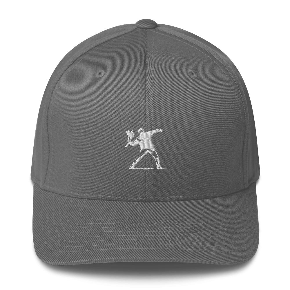 Embroidered White Flower Thrower Baseball Cap - Grey