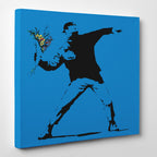 Banksy Canvas Prints Square - Flower Thrower - Royal Blue