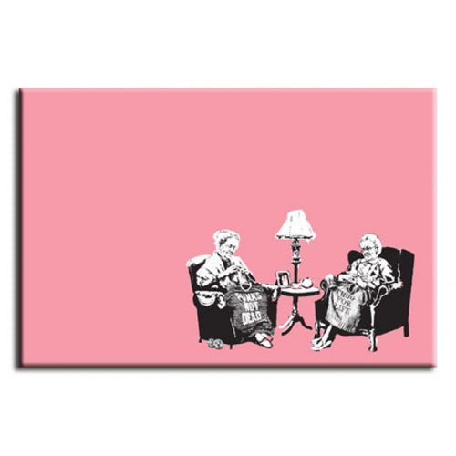 Banksy Canvas Print - Knitting Grannies