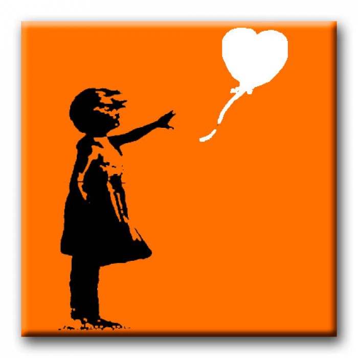 Square Banksy Canvas Print - Orange