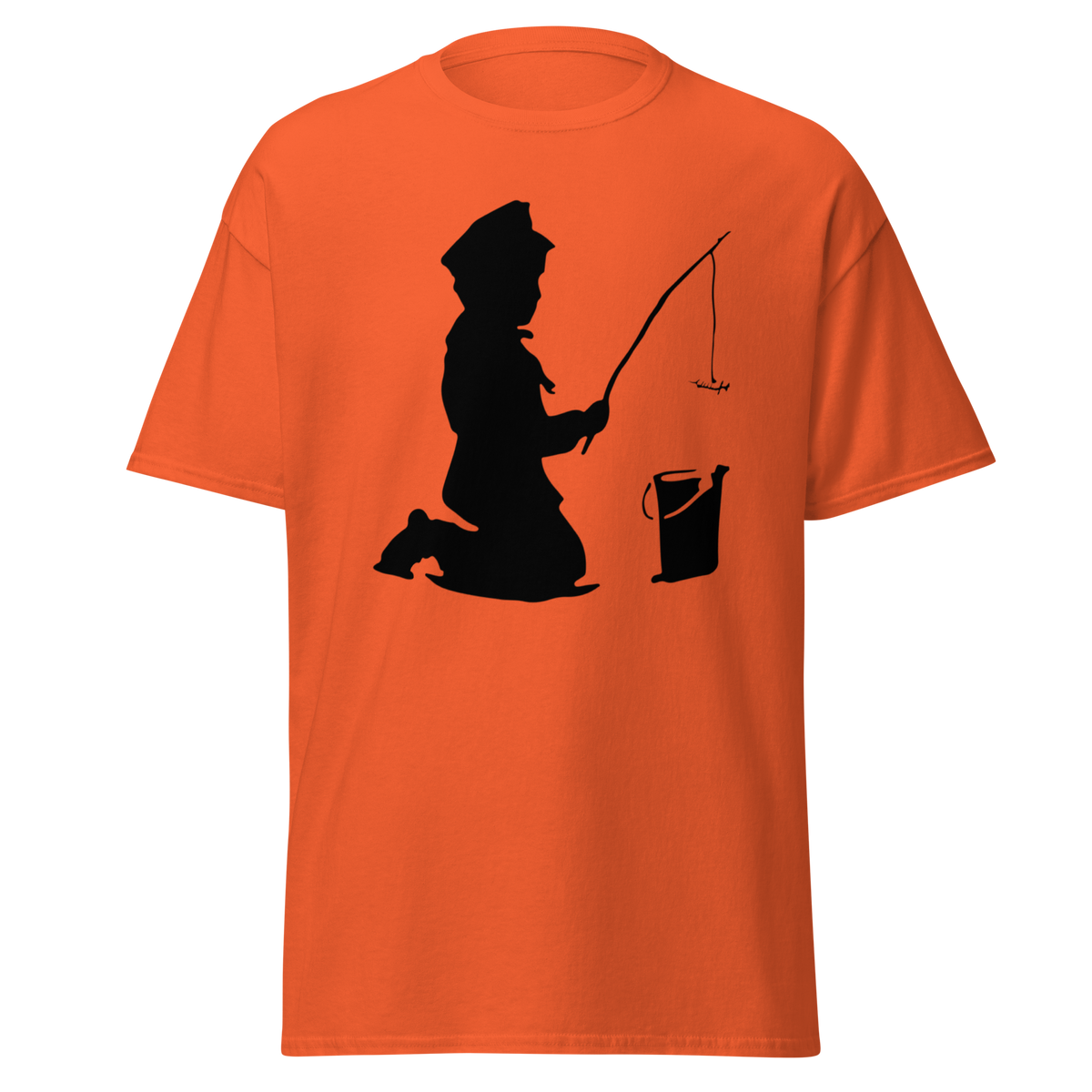 Banksy Fishing Boy T Shirt - Orange