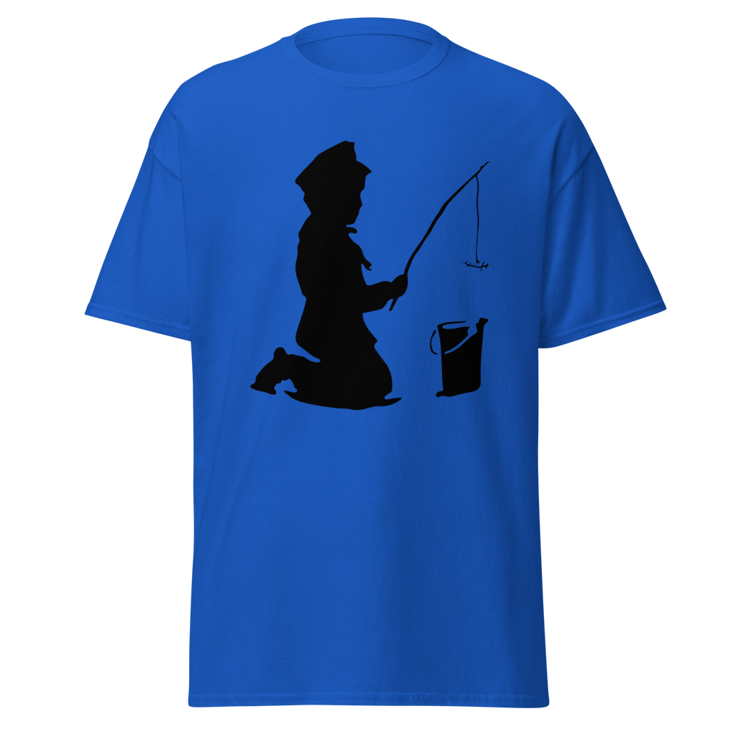 Banksy Fishing Boy T Shirt - Royal Blue