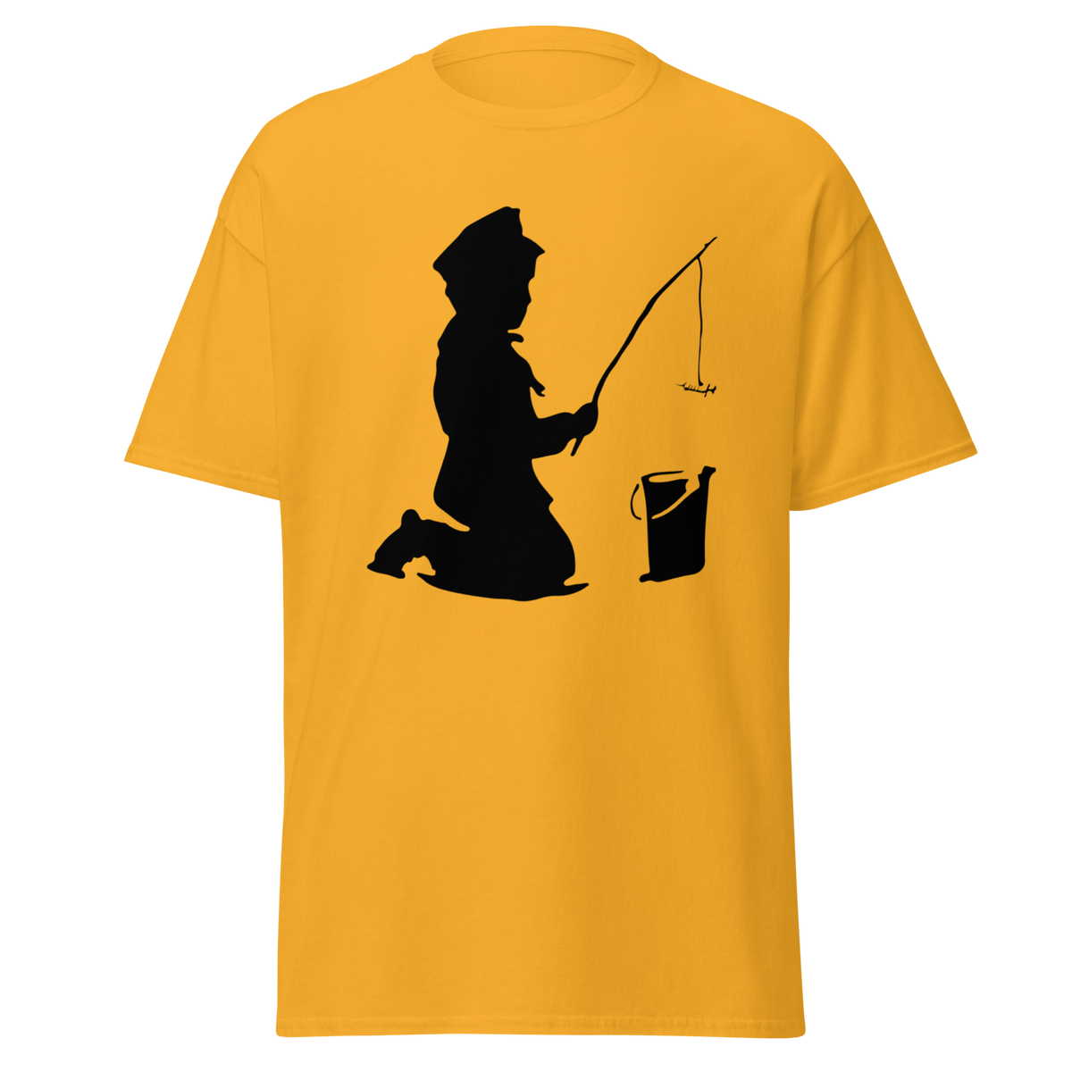 Banksy Fishing Boy T Shirt - Yellow