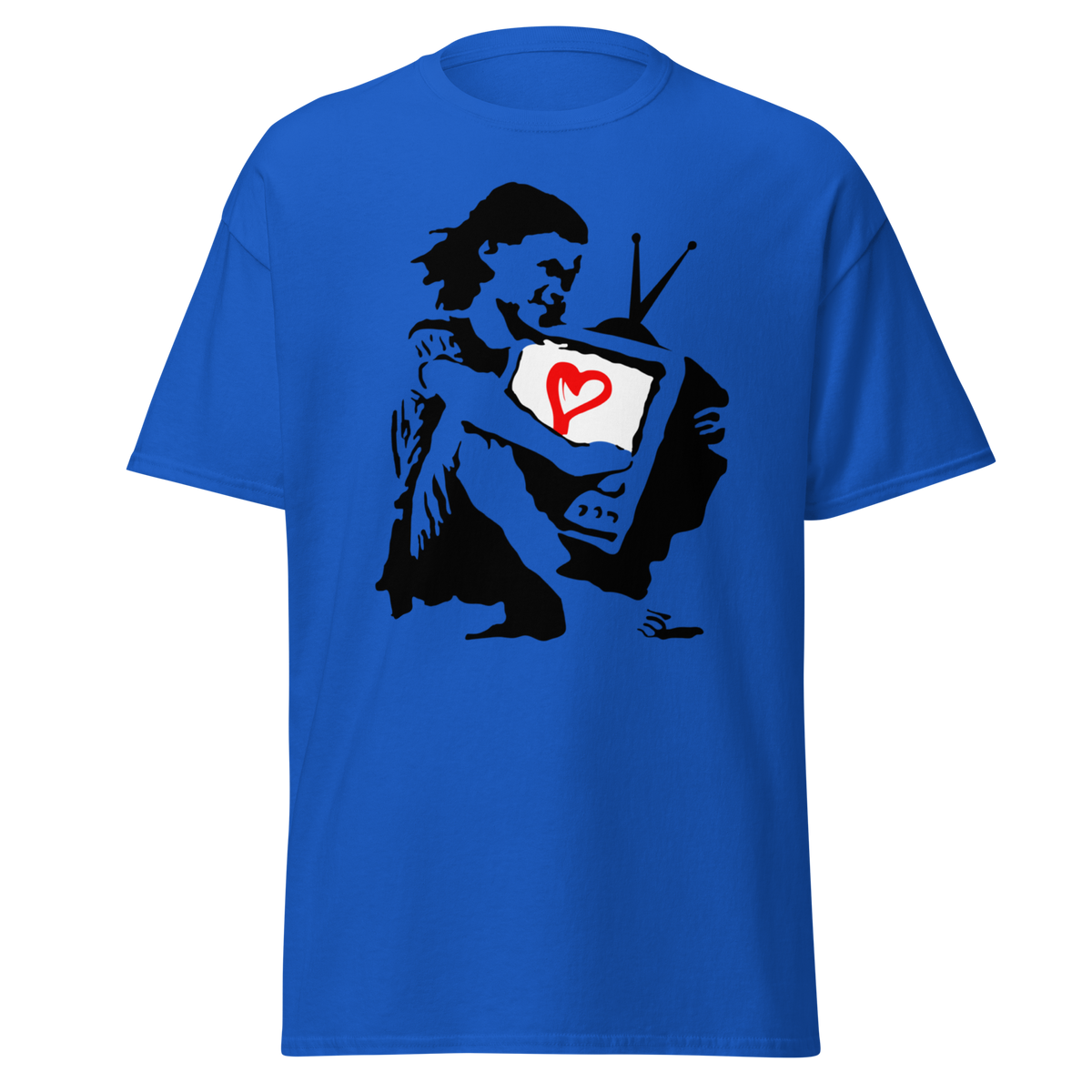 Banksy T Shirt Girl Hugging TV - Royal Blue