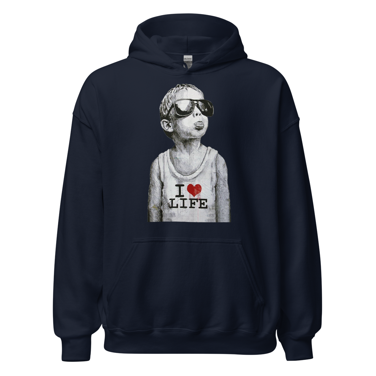 I Love Life Boy Hoodie - Navy Blue