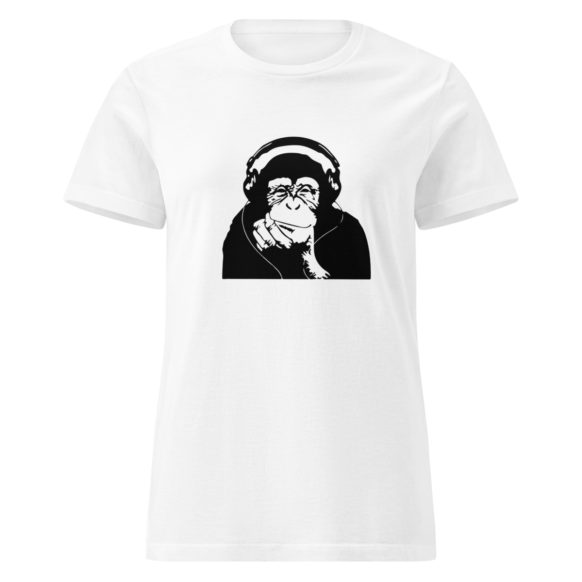 Ladies Headphone Chimp t shirt - White