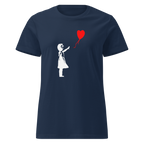 Ladies White Balloon Girl T - Shirt - Navy Blue
