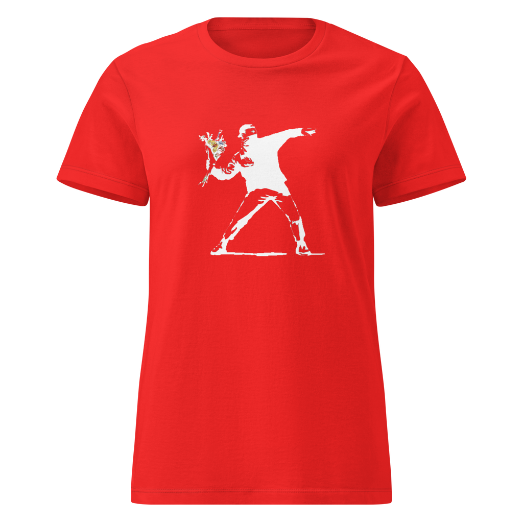 Ladies White Flower Thrower T - Shirt - Red