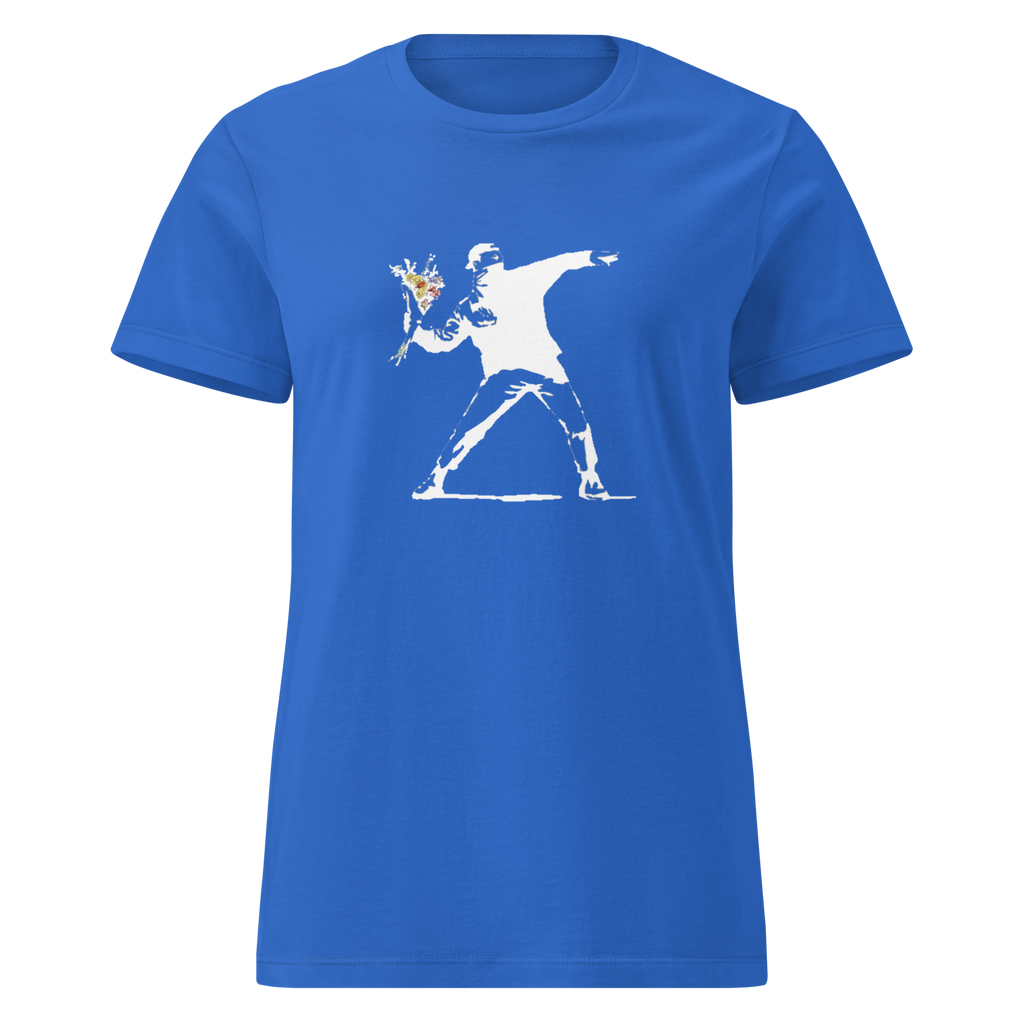 Ladies White Flower Thrower T - Shirt - Royal Blue