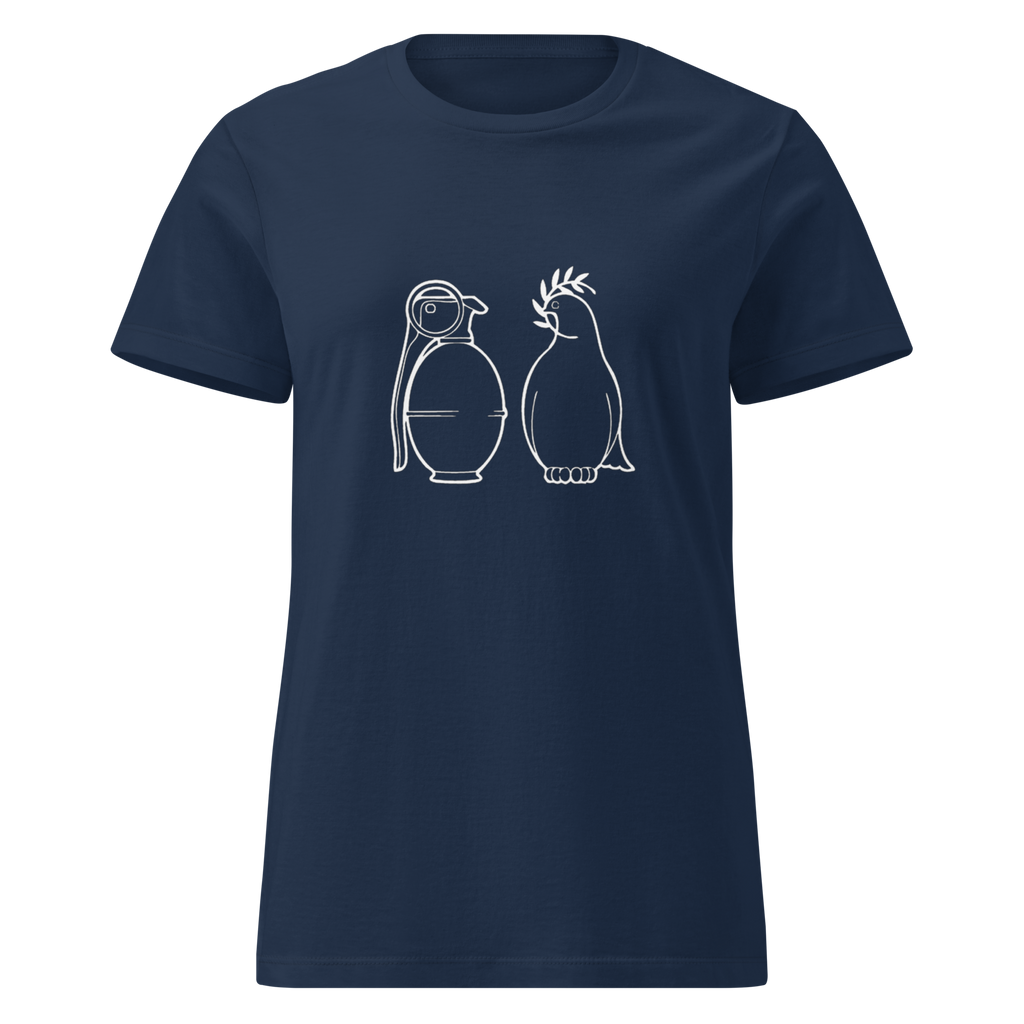 Ladies White War and Peace T - Shirt - Navy Blue