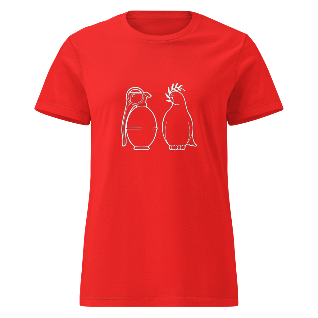 Ladies White War and Peace T - Shirt - Red