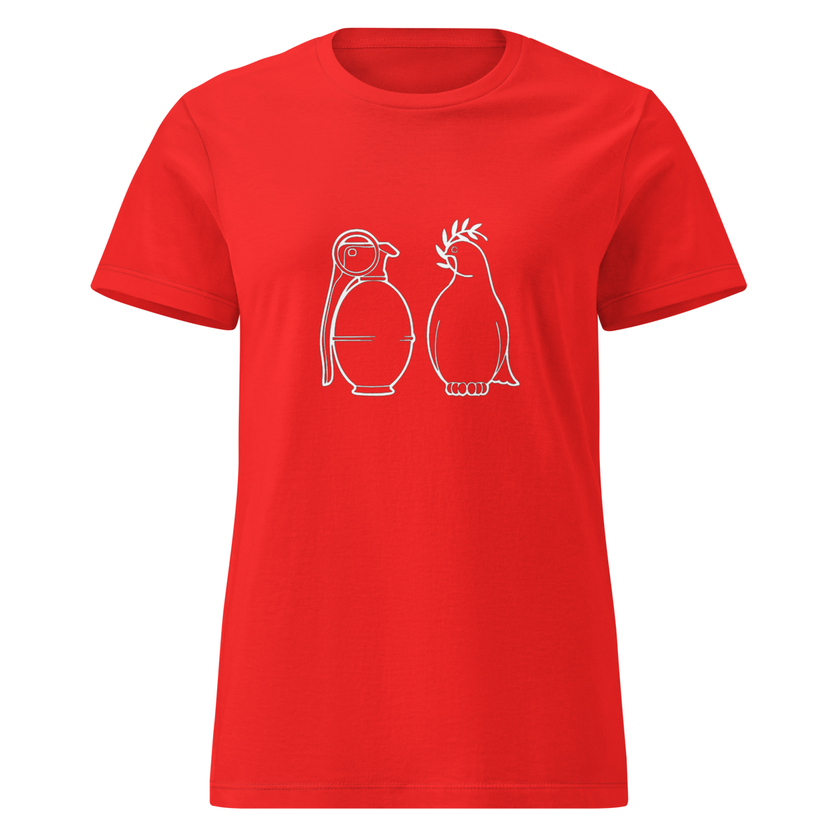 Ladies White War and Peace T - Shirt - Red