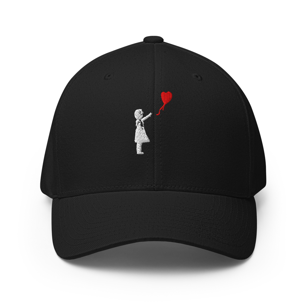 Embroidered White Balloon girl Baseball Cap — Black