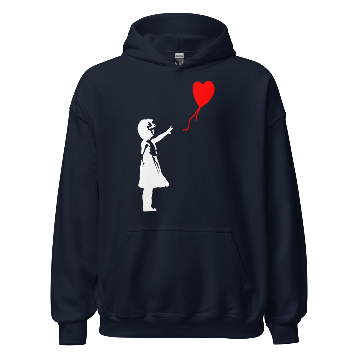 White Balloon Girl Hoodie - Navy Blue
