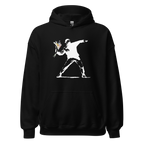 White flower thrower Hoodie - Black