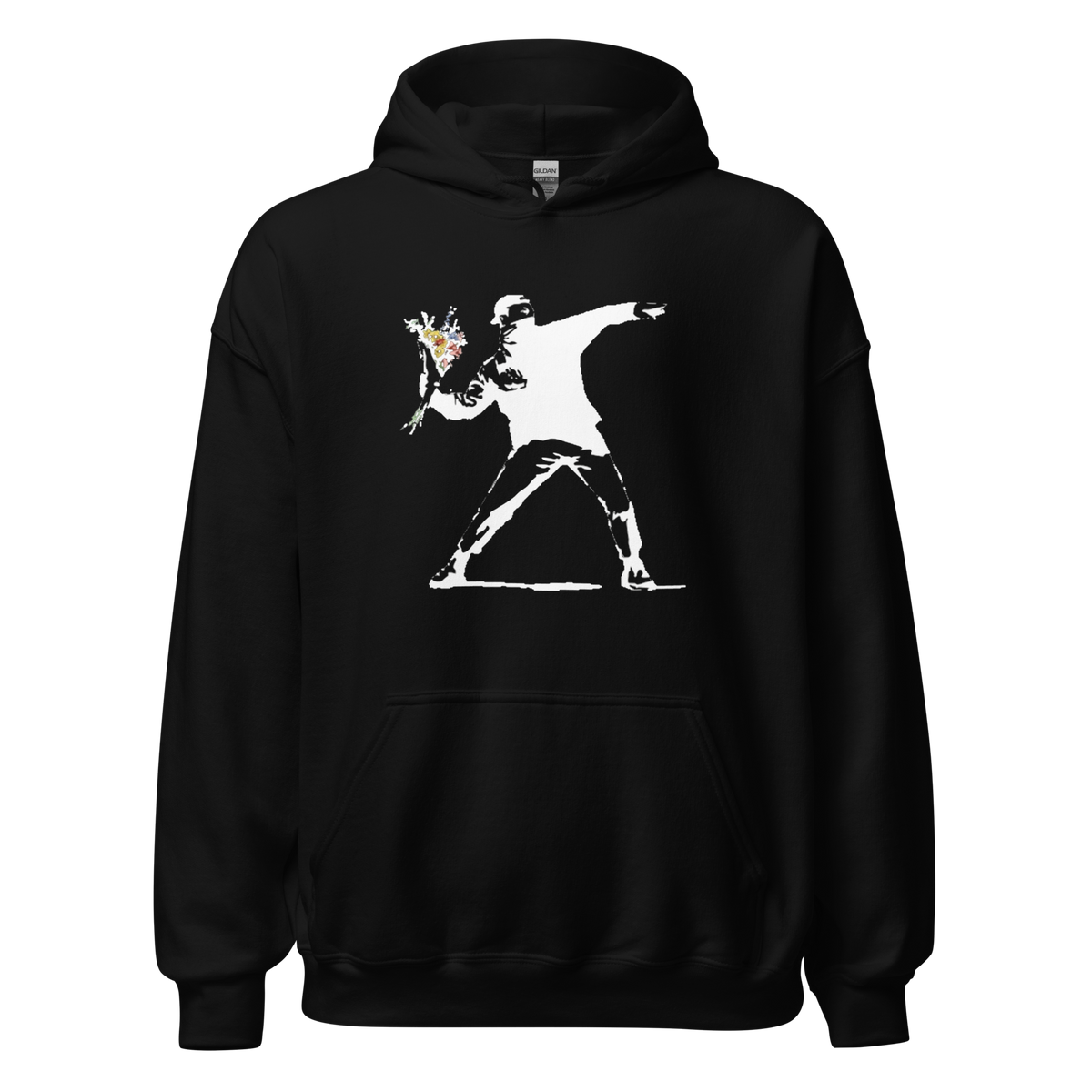 White flower thrower Hoodie - Black