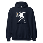 White flower thrower Hoodie - Navy Blue
