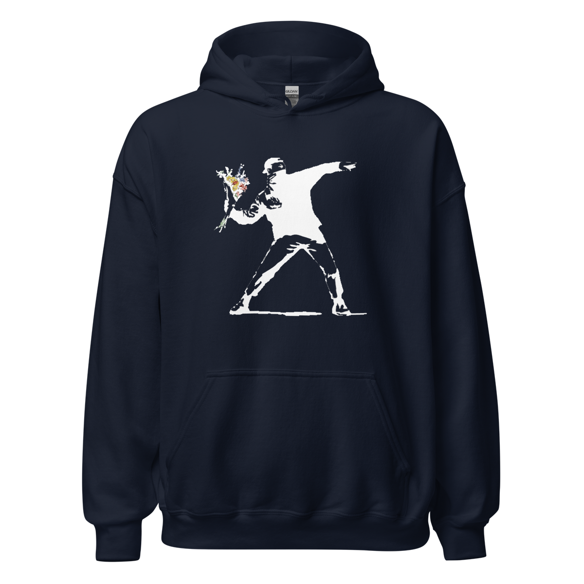 White flower thrower Hoodie - Navy Blue